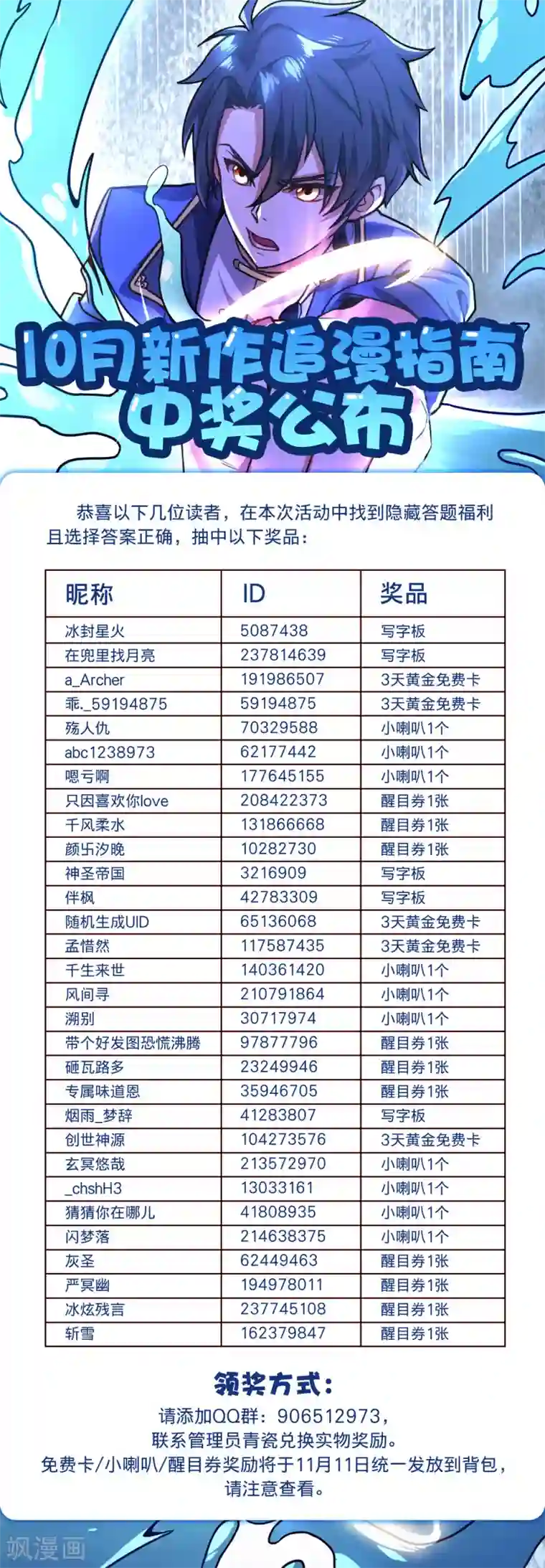 天醒之路追漫指南中奖名单